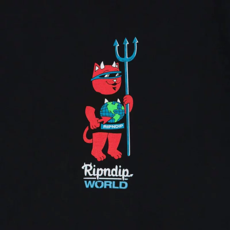 [Spot] Американская футболка с коротким рукавом RIPNDIP: маленький котёнок Hellcat, рисунок букв, круглый ворот, модный бренд для пары