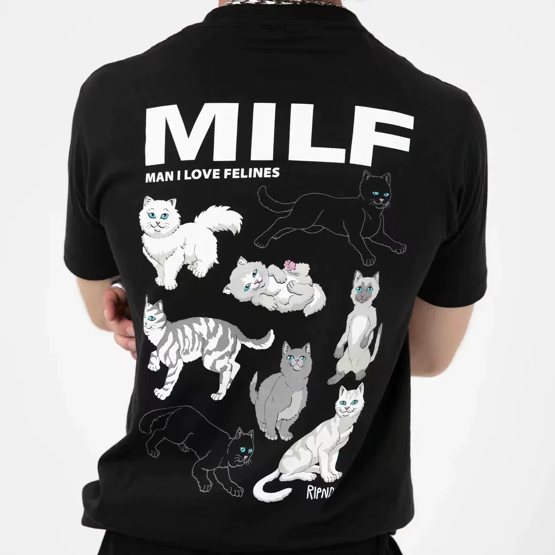 Американский трендовый бренд RIPNDIP Little Cat Middle Finger Cat Man Love Felines Men Love Cat Print Short Sleeve