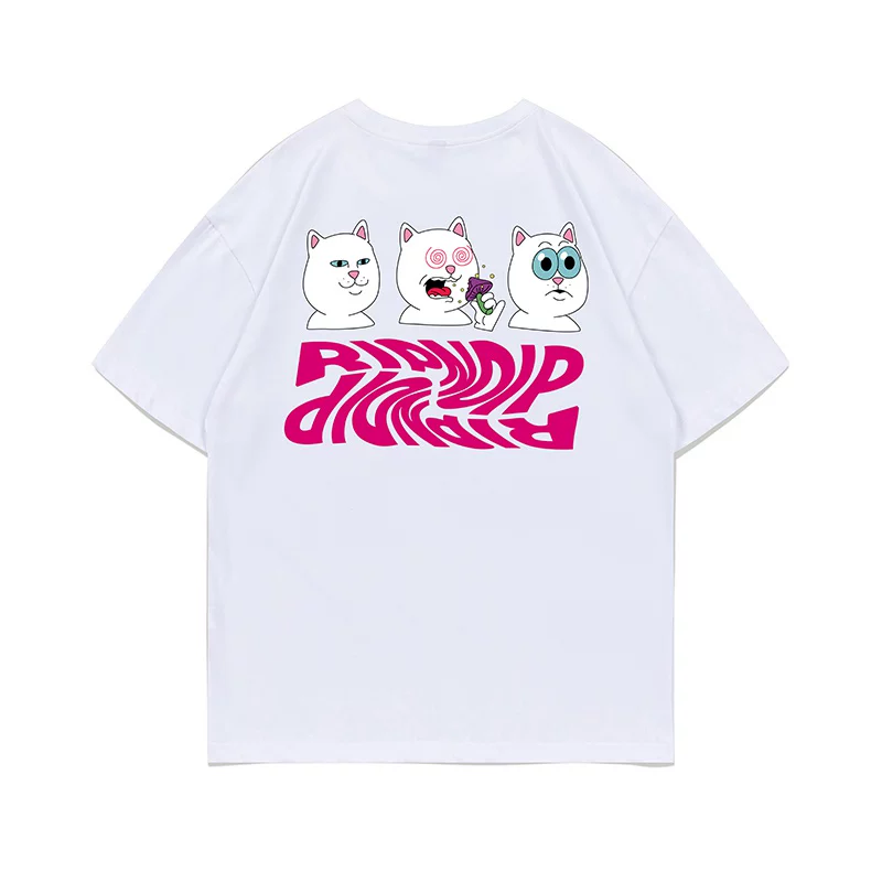 Американский модный бренд RIPNDIP SHROOM DIET маленький кот вес снижения короткий рукав, круглый вырез, печатный топ пара