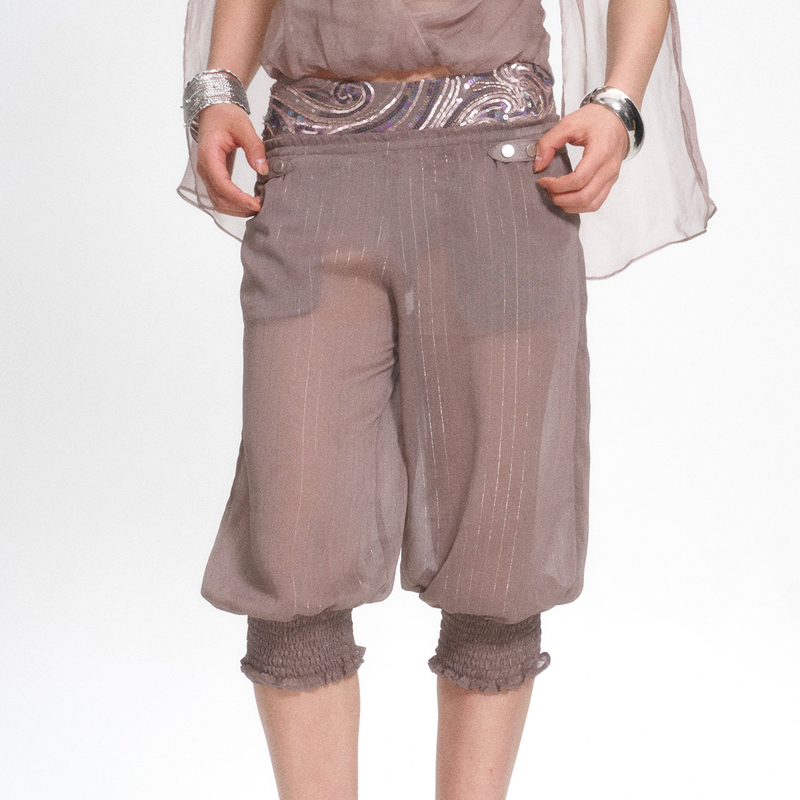 Floirds Market Detachable Embroidered Beaded Chiffon Three-Quarter Lantern Pants + Knitted High-Elastic Shorts