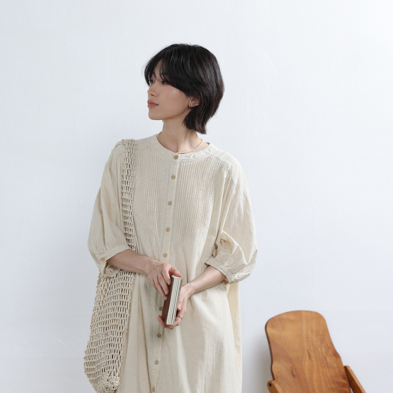 Zhuoai Linen Cotton Round Neck A-Line Three-Quarter Sleeve Dress for Women, Summer Commuting, Simple and High-End Long Dress Zhuoai Linen Cotton Round Neck A-Line Three-Quarter Sleeve Dress for Women, Summer Commuting, Simple and High-End Long Dress
