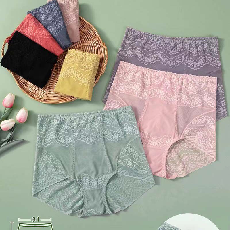 Underpants Women's style gattening up overweight Sexy Lace Transparent Hollowed-out web yarn High waist collection Belly Triangle Underpants Summer Fat Mm