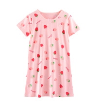Child Sleepwear Sleeping Skirt Summer Princess Summer Princess Short Sleeve Dress Girl Pure Cotton Strawberry Pattern CUHK Boy Girls Home Dress