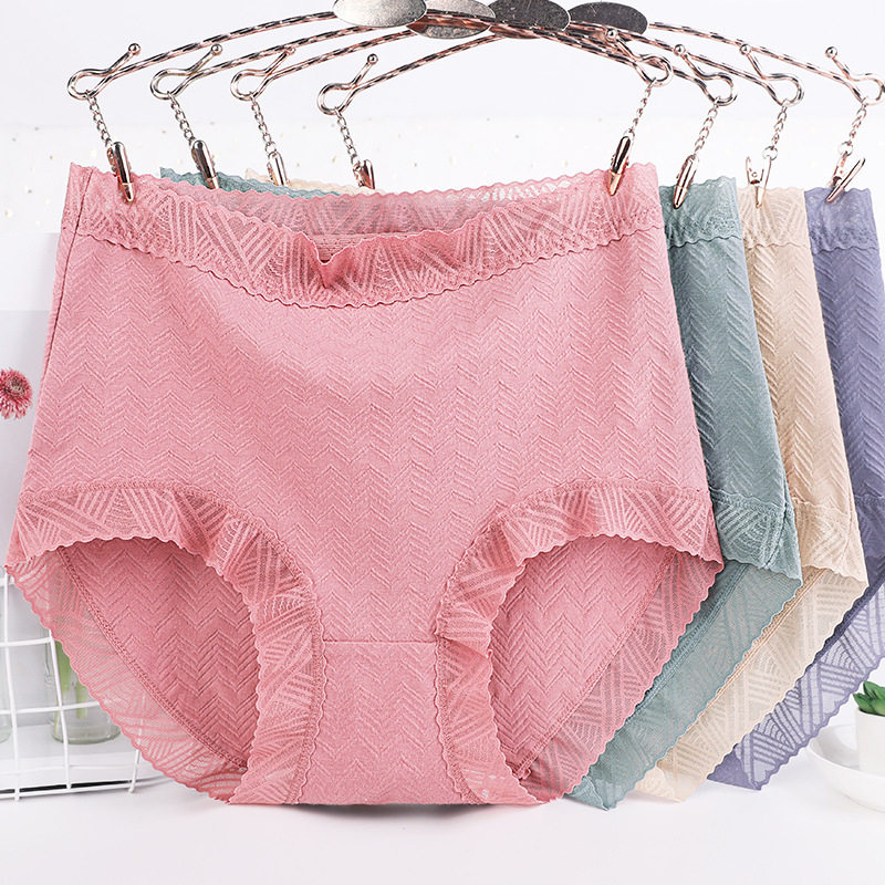 High waist large size underpants female pure cotton fat mm200 catty pure cotton High waist sexy lace lady Middle-aged Mother Shorts