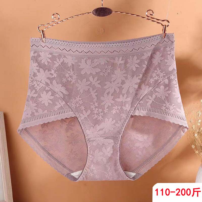 High waist Underpants female large size Size Sexy Lace Fat mm200 Catty half Perspective Cotton plus Enlarged Triangle Pants Big Red