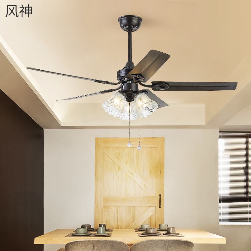 Custom American ceiling fan light European-style antique wood leaf electric fan pendant lamp mute home living room dining room with electric fan hanger-Taobao