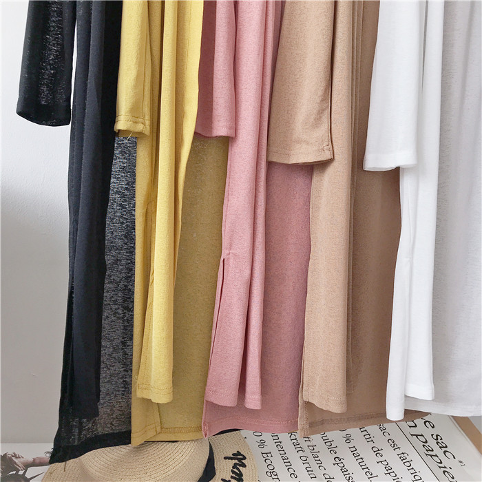 2018 mùa hè mới bên chia hem lỏng băng lụa đan áo khoác cardigan phần dài bên ngoài kem chống nắng mỏng áo choàng áo khoác len mỏng