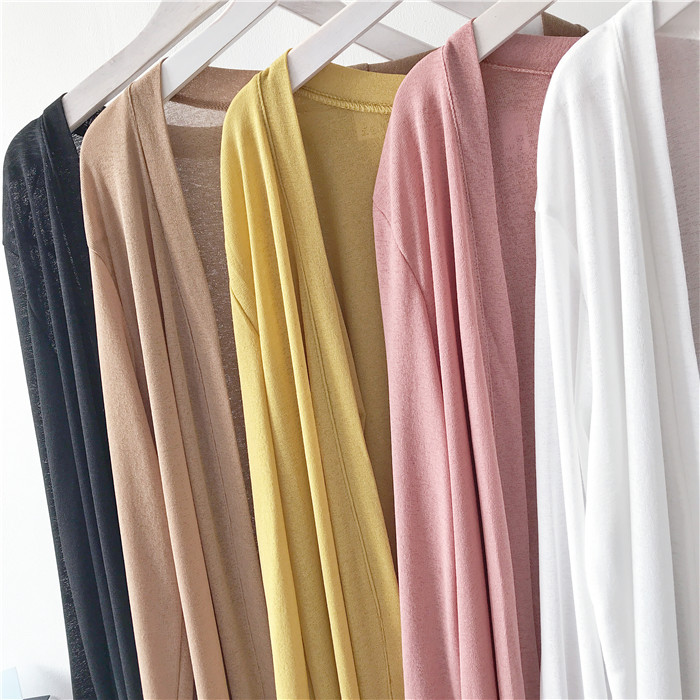 2018 mùa hè mới bên chia hem lỏng băng lụa đan áo khoác cardigan phần dài bên ngoài kem chống nắng mỏng áo choàng áo khoác len mỏng
