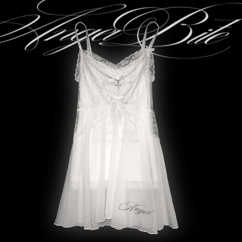 [Marumaru Angelbite] Silver Glitter Mesh Lace Print Two-Piece Suspender Dress Angel Girl
