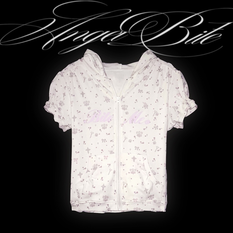 [Marumaru Angelbite] Pink Cross-Patterned Floral Soft and Comfortable Pajamas Loungewear Puff Sleeve Sweatshirt