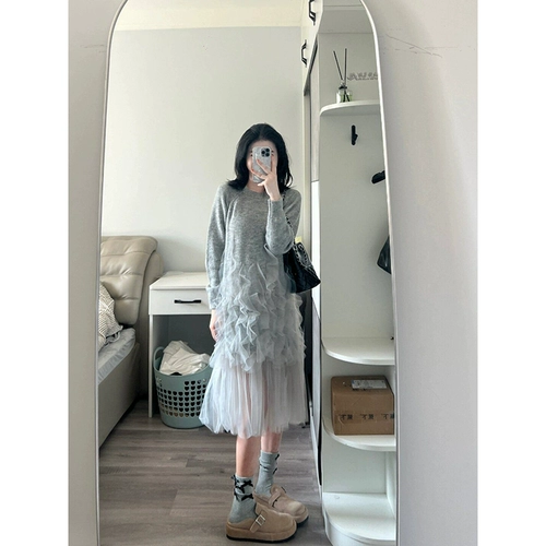 Тонкий осенний демисезонный лонгслив, длинная юбка, французский стиль, яркий броский стиль, изысканный стиль, подходит для подростков