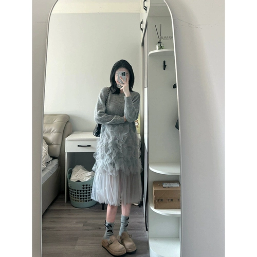 Тонкий осенний демисезонный лонгслив, длинная юбка, французский стиль, яркий броский стиль, изысканный стиль, подходит для подростков