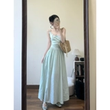 Летнее гибкое мятное трехмерное платье-комбинация, с открытой спиной