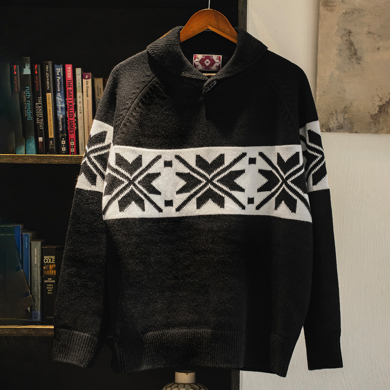 Mra Men's Fair Isle Sweater with Green Fruit Collar, Icelandic Knitwear, Navajo Snowflake Imitation Cashmere Sweater, Warm for Winter