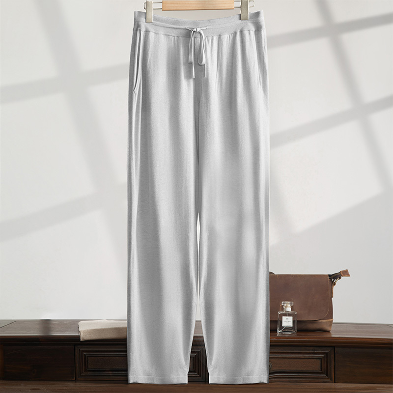 High-End Mulberry Silk Knit Wide-Leg Pants for Men, 2026 Summer Thin Loose Casual Solid Color Versatile Drapey Long Pants