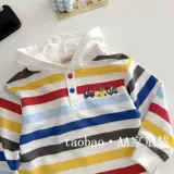 Японская детская одежда ~ весенние и осенние толстовки с капюшоном из чистого хлопка для мальчиков и девочек, детские разноцветные полосатые топы в западном стиле, модный стиль.