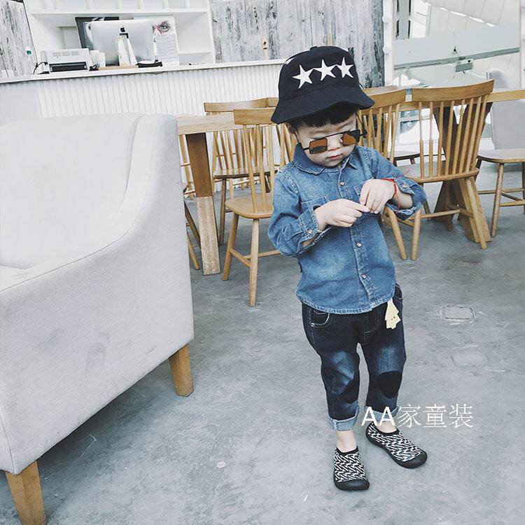 Boys and girls denim shirt Korean version autumn Korean version boys and girls baby soft glutinous denim long-sleeved shirt ins tide