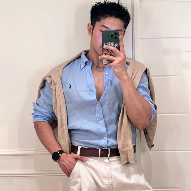 American Ralph Lauren Linen Shirt Long Sleeve Cut Label 2026 New Luxury Men's High-End Jacket Shirt Autumn