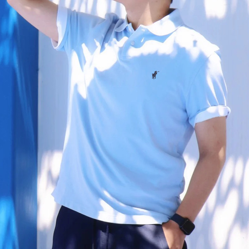 2026 New Model Ralph Lauren Polo Casual Short-Sleeve T-Shirt Men's Turn-Down Collar Pure Cotton Solid Color Polo Shirt