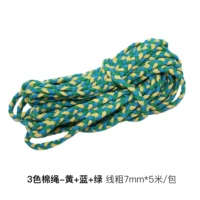 3-х цветная хлопковая веревка-желтый+синий+зеленый, толщина лески 7мм*5м/упак.