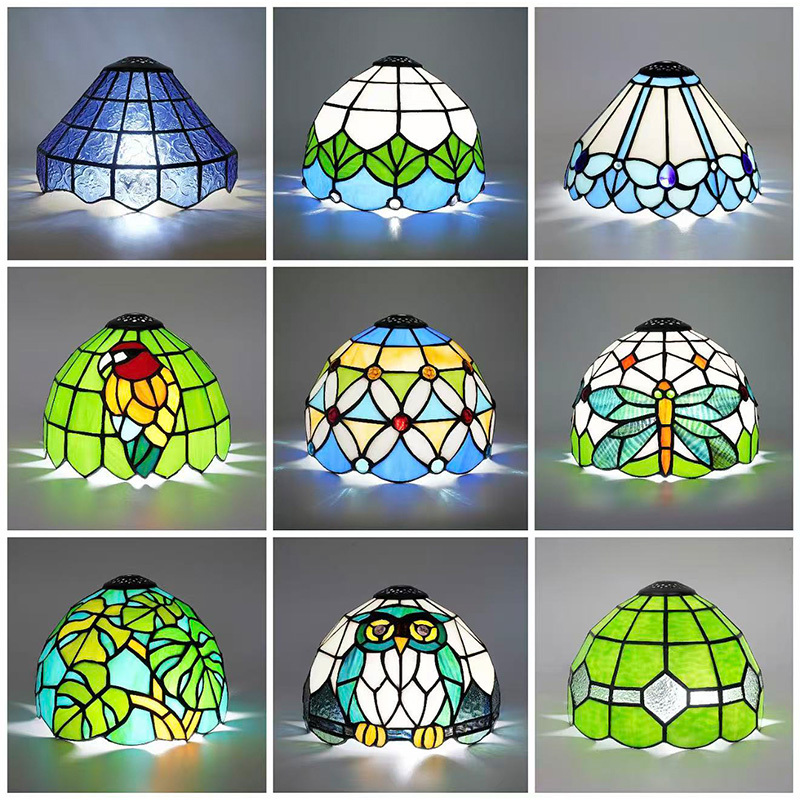 8inch European-Style Vintage Tiffany Lampshade with Colorful Stained Glass Lampshade for Aisle Bar Table Lamp Replacement