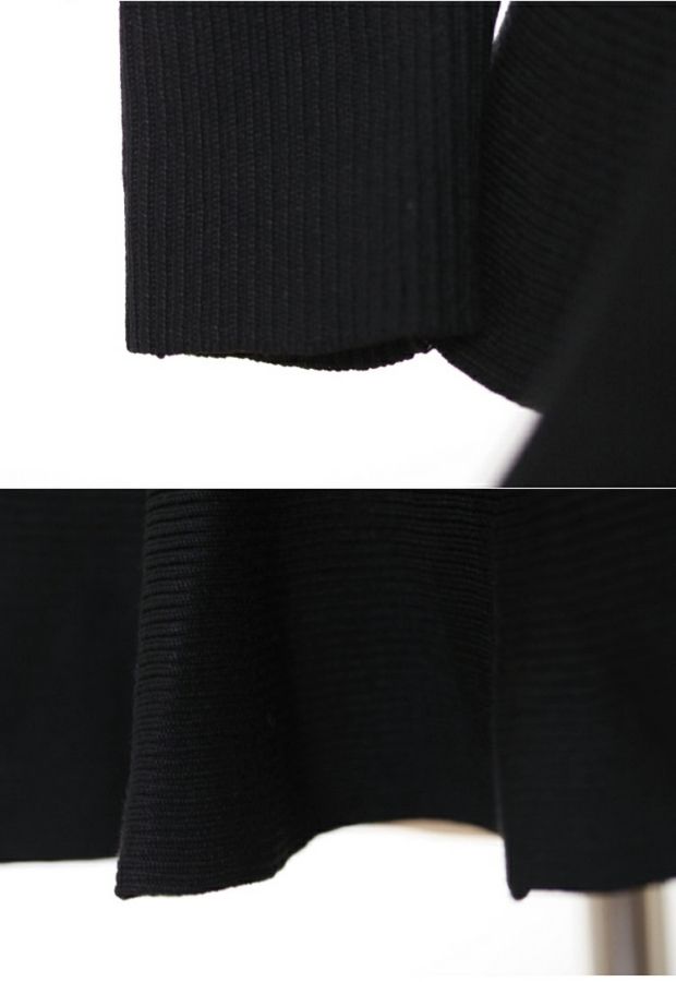 Ruffled hem hem váy mềm đan váy áo trùm đầu nữ co giãn đáy áo màu rắn ngọt áo len áo thun có cổ