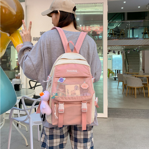 书包女韩版原宿初高中生小清新双肩包日森系学院风格子大容量背包