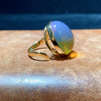Natural mexican blue amber silver plated 18k gold ring