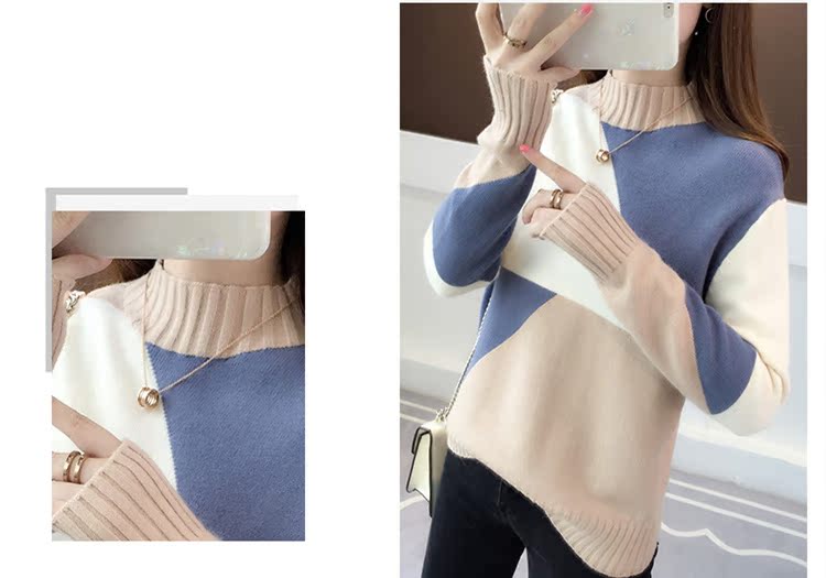 Áo len nữ 2018 Thu Đông Nữ mới Áo mới Net Đỏ Hàn Quốc Colorblock dài tay đan áo dệt kim áo khoác len cardigan