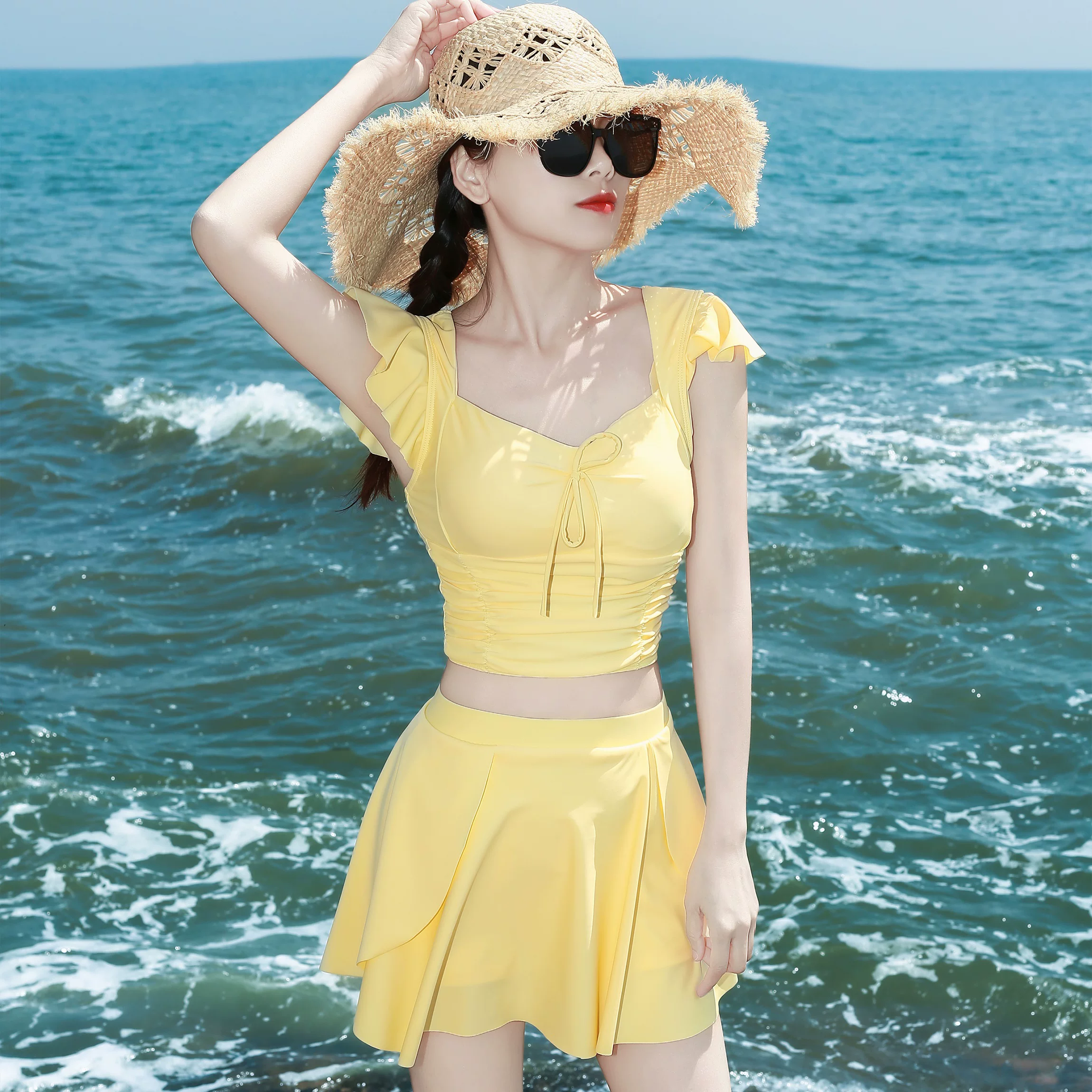 Yellow set, swimwear, high-end