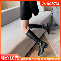 2020 new Joker slim no knee boots Womens stretch boots high boots square head Knight boots rough heel boots