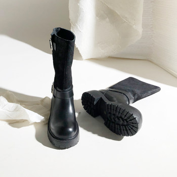 Fashionable round-toe short-barrel belt buckle rider boots