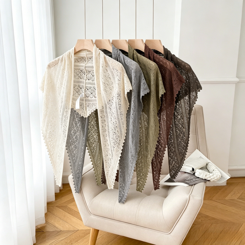 High-End Linen~100% Linen! Exquisite Hollow-Out Craftsmanship, Atmospheric and Elegant Linen Triangular Scarf Shawl