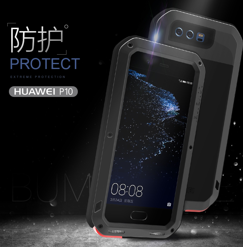 LOVE MEI Powerful Water Resistant Shockproof Dust/Dirt/Snow Proof Aluminum Metal Outdoor Heavy Duty Case Cover for Huawei P10
