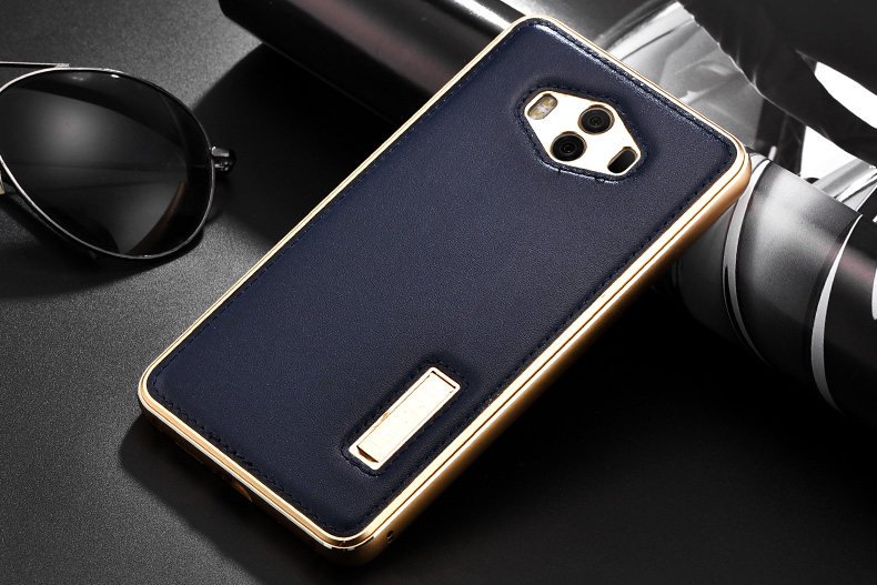 iMatch Luxury Aluminum Metal Bumper Premium Genuine Leather Back Cover Case for Huawei Mate 10