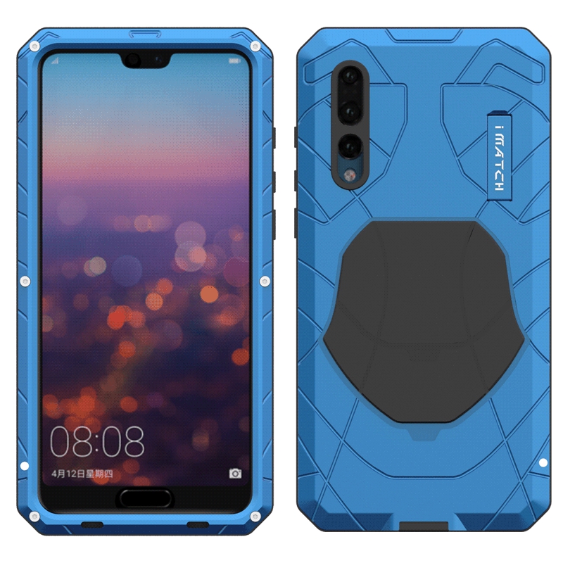 iMatch Water Resistant Shockproof Dust/Dirt/Snow-Proof Aluminum Metal Military Heavy Duty Armor Protection Case Cover for Huawei P20 & Huawei P20 Pro