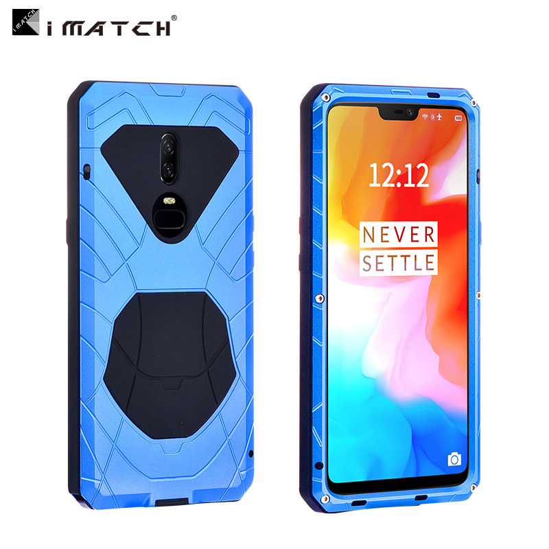 iMatch Water Resistant Shockproof Dust/Dirt/Snow-Proof Aluminum Metal Military Heavy Duty Armor Protection Case Cover for OnePlus 6