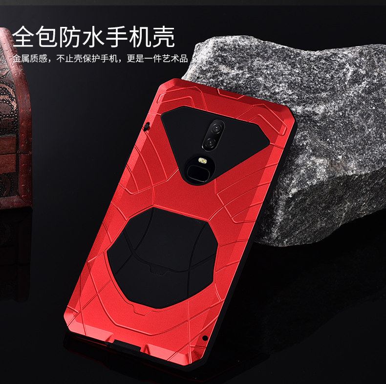 iMatch Water Resistant Shockproof Dust/Dirt/Snow-Proof Aluminum Metal Military Heavy Duty Armor Protection Case Cover for OnePlus 6