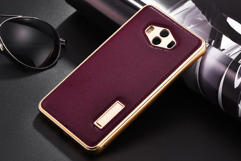 iMatch Luxury Aluminum Metal Bumper Premium Genuine Leather Back Cover Case for Huawei Mate 10
