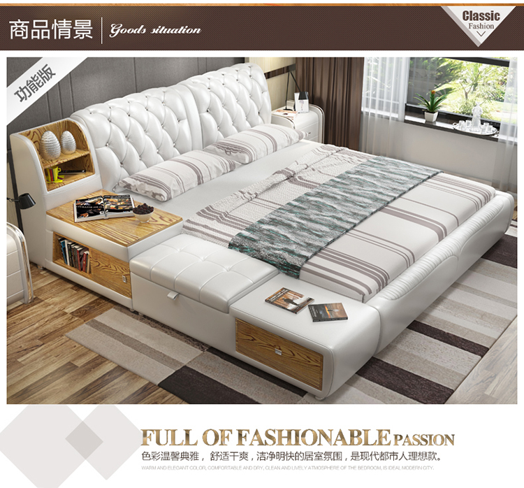 Phong cách châu Âu giường đôi 2m 2.2 giường ngủ giường da kết hôn master bedroom phòng ngủ tối giản hiện đại giường tatami đa chức năng - Giường giường tủ thông minh