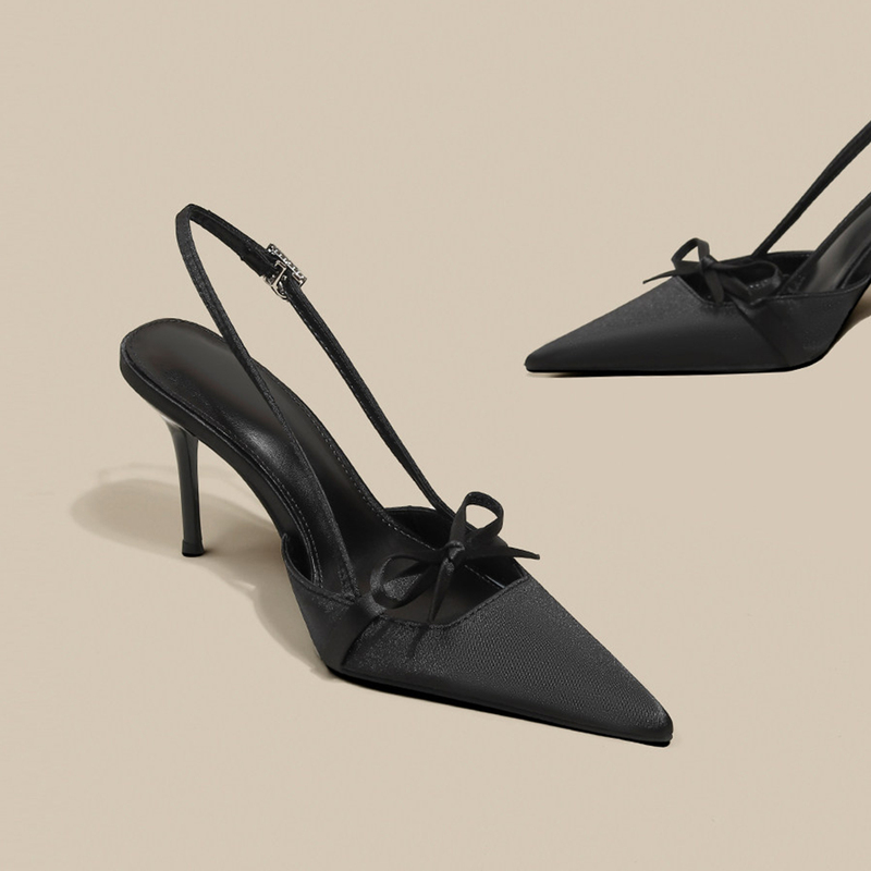 Michael Kimi2026 New Winter Style French Style Stunning Pointed Toe Stiletto High Heels Women's Black Toe-Toe Sandals