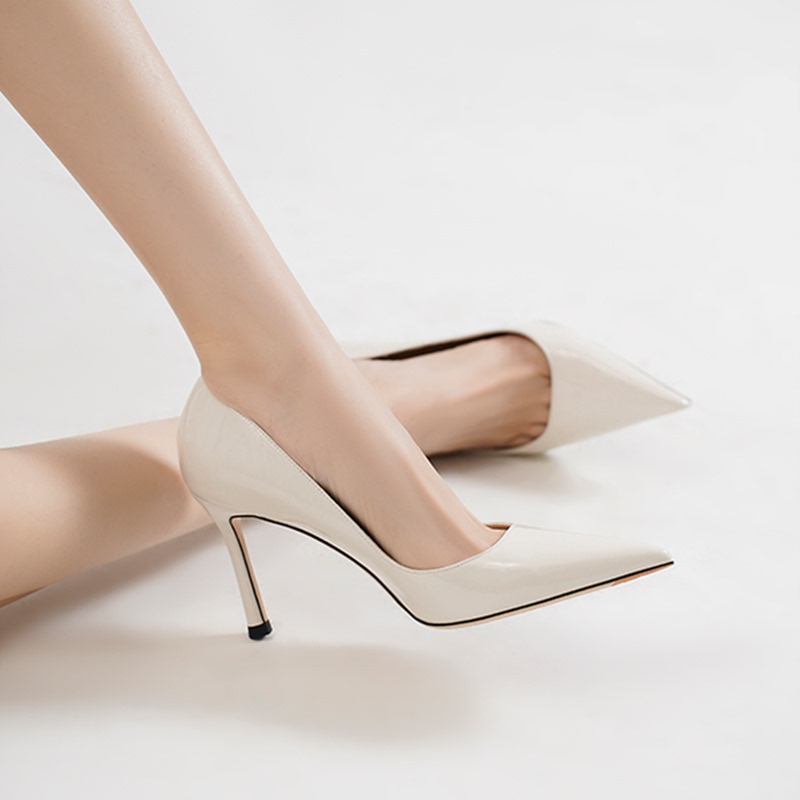 Michael Kimi White Pointed Toe High Heels Women's 2026 New Stiletto Patent Leather Shallow Mouth Commuting High Heel Shoes