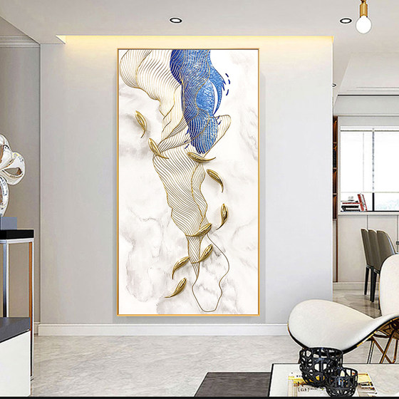 Hand-painted entrance hall decorative painting modern simple light luxury style nine fish picture corridor dining room living room sofa background wall