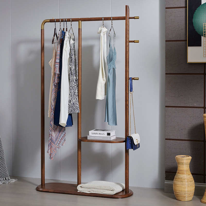 Hanghanger Ground Floor Bedroom Solid Wood Clothes Hat Rack Multifunction New Chinese Clothes Rack Living Room Three-pole Classification