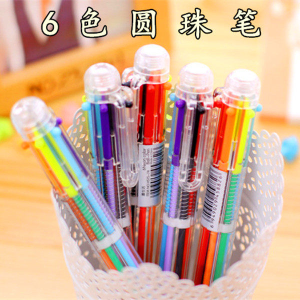 Creative Cornetto color ballpoint pen Multi-function push color oil pen 6 refills Practical student stationery