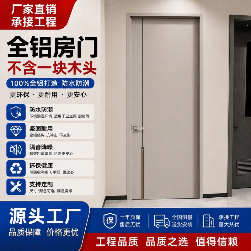 New All-Aluminum Door, All-Aluminum Alloy Bedroom Door, Moisture-Proof, Soundproof, Noise-Reducing, Home-Use, Silent, Paint-Free, Minimalist Interior Door