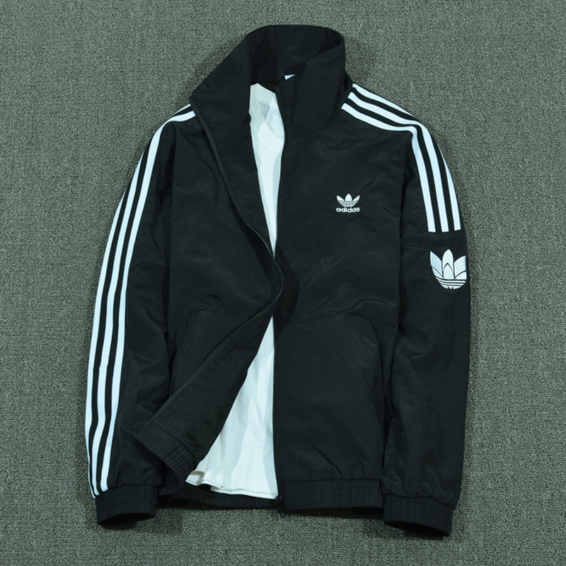 Adidas Men's Stand-Up Collar Jacket Autumn Clover Jacket Classic Embroidered Loose Casual Sports Windproof Top