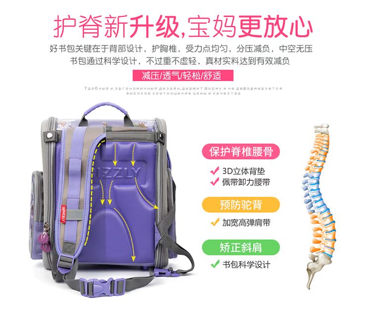 Túi xách tiểu học GRIZZLY của Nga cho bé gái lớp 1-3 giảm gánh nặng dễ thương cho bé ba lô 6-12 tuổi - Túi bé / Ba lô / Hành lý cặp sách cho bé tiểu học