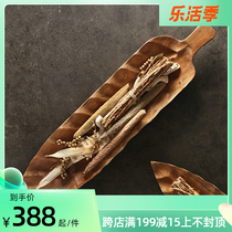 Caragle Indonesia Import Good Wooden Ware Creative Leaves Handmade Wood Carved Decorated Wood Basin Dry Flower Pots Pendulum