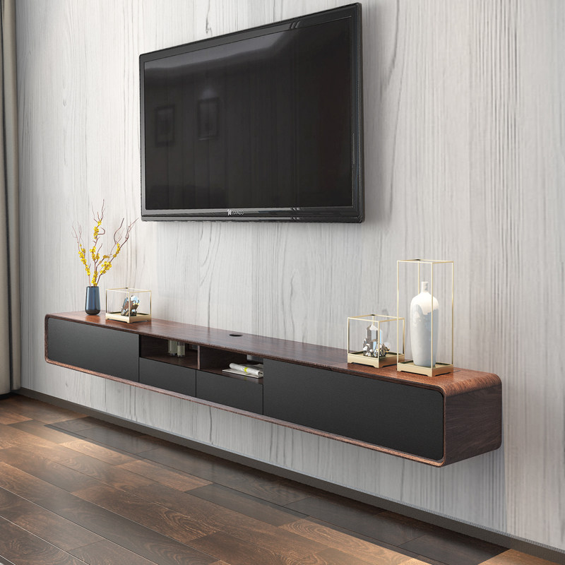 Modern minimalist wall hanging TV cabinet Small apartment hanging TV cabinet Net celebrity minimalist log color hanging floor cabinet